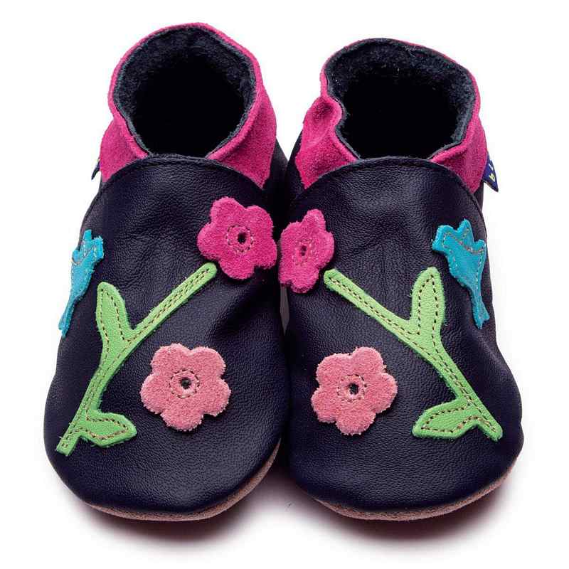 Inch Blue Leather Oriental Bird Baby Booties 2666