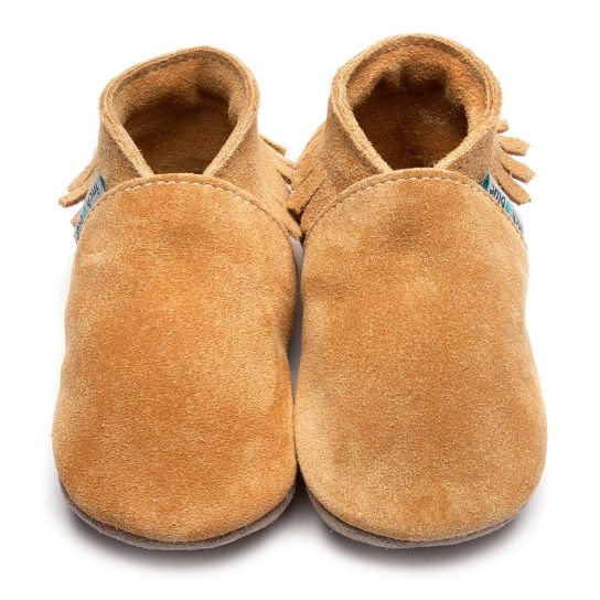 Inch Blue Baby Booties Tan Moccasin front