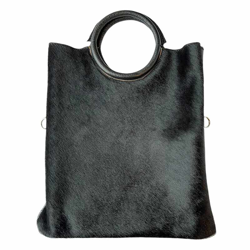 Italian Black Fur-on Leather Multi-use Tote PM455-BLACK front