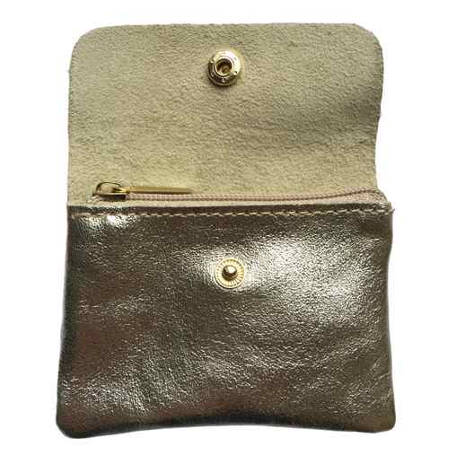 Italian Leather 3 Pocket Purse in Gold open