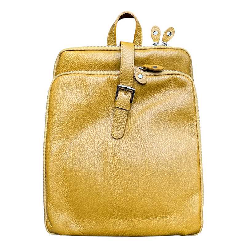Italian Leather Backpack Mustard PL483 front