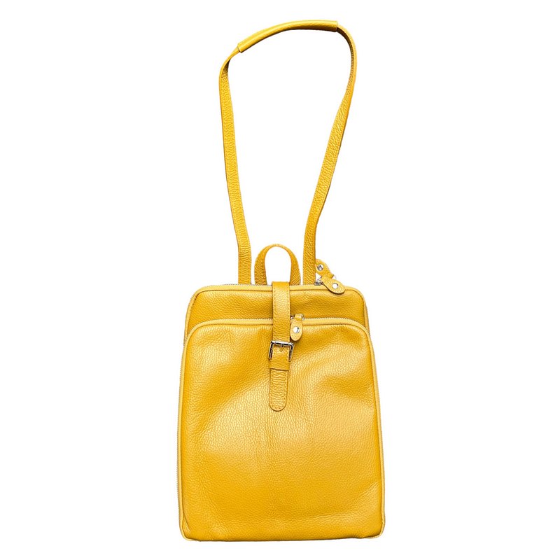 Italian Leather Backpack Mustard PL483 with shoulder strap