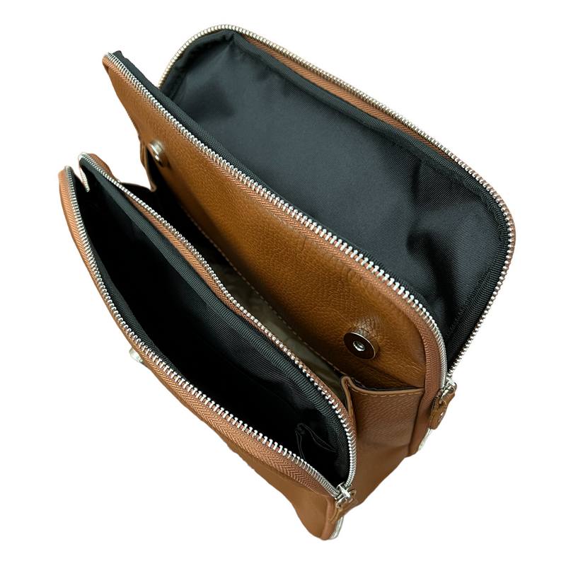 Italian Leather Backpack Tan PL483 open