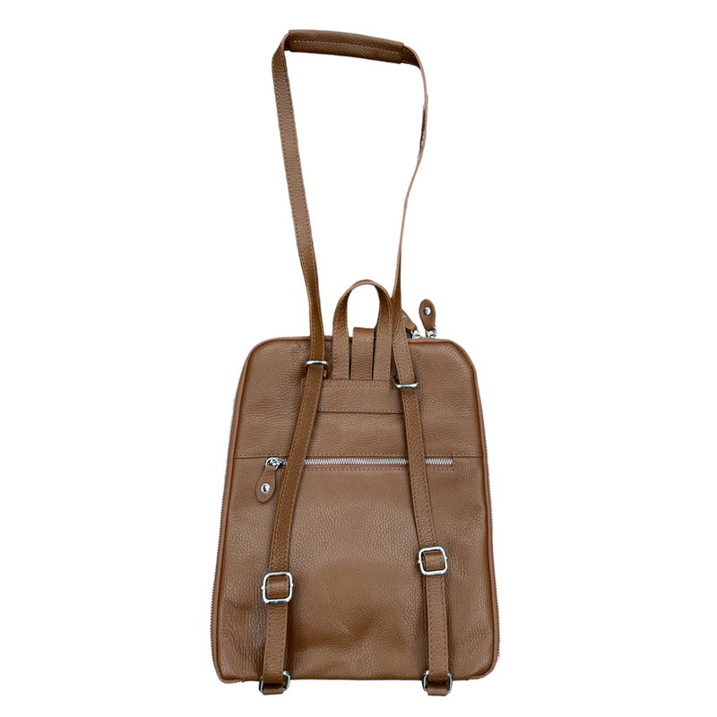 Italian Leather Backpack Tan PL483 back with shoulder strap