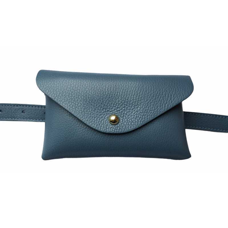 Italian Leather Bumbag Denim Blue on belt