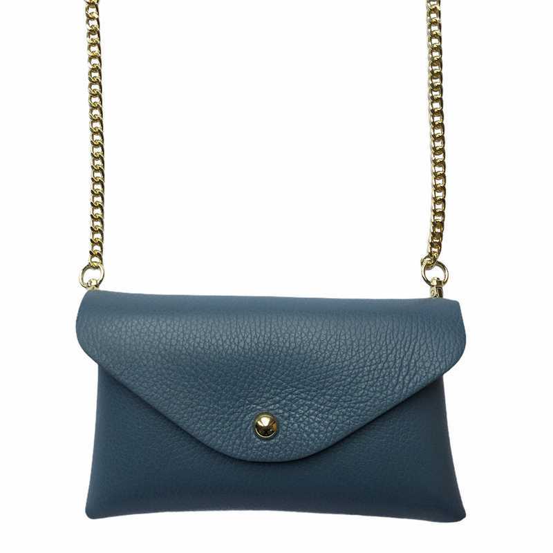 Italian Leather Bumbag Denim Blue on Chain Strap