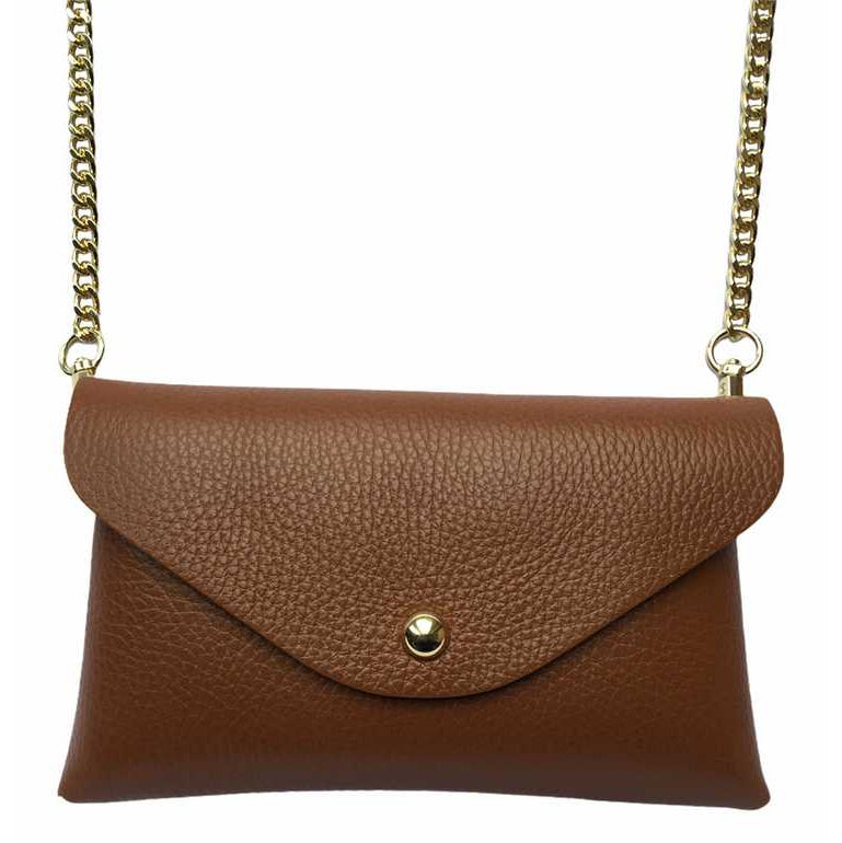 Italian Leather Bumbag Tan on chain strap