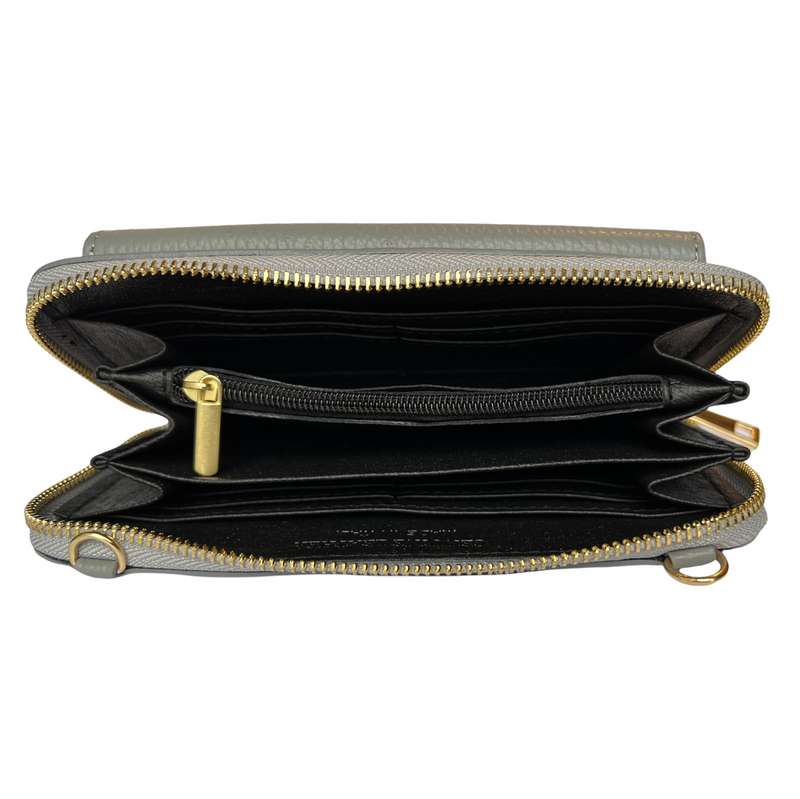 Italian Leather Cross-Body Bag PS469-Light Grey open
