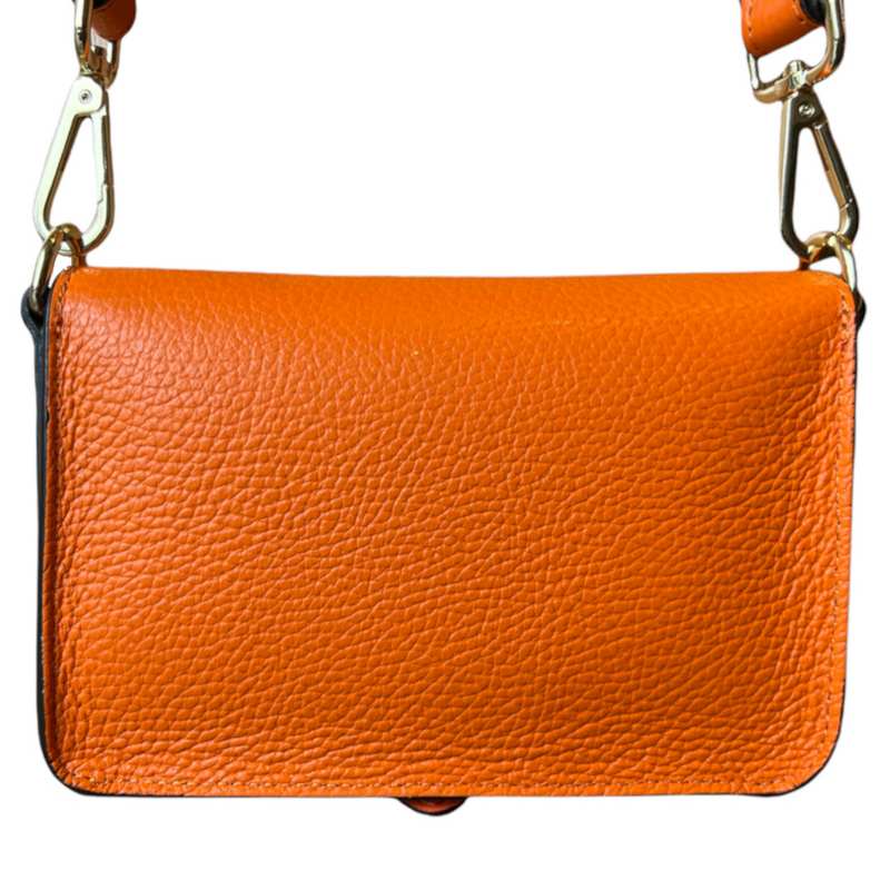 Italian Leather Mini Handbag Bright Orange PS412 back