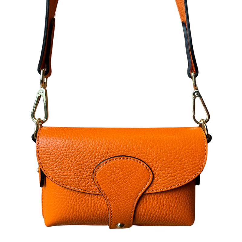 Italian Leather Mini Handbag Bright Orange PS412 front