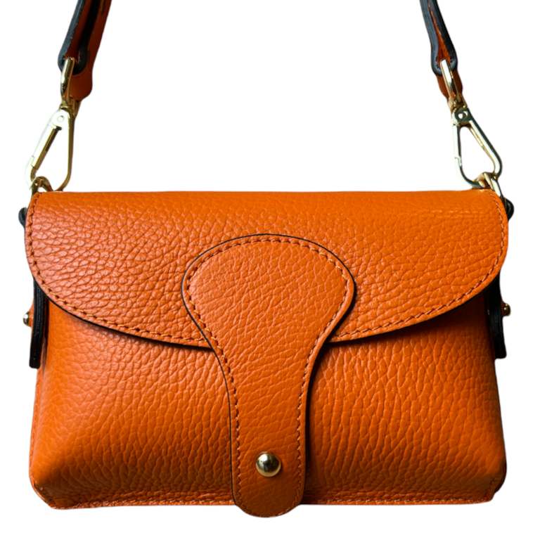 Italian Leather Mini Handbag Bright Orange PS412 front 2