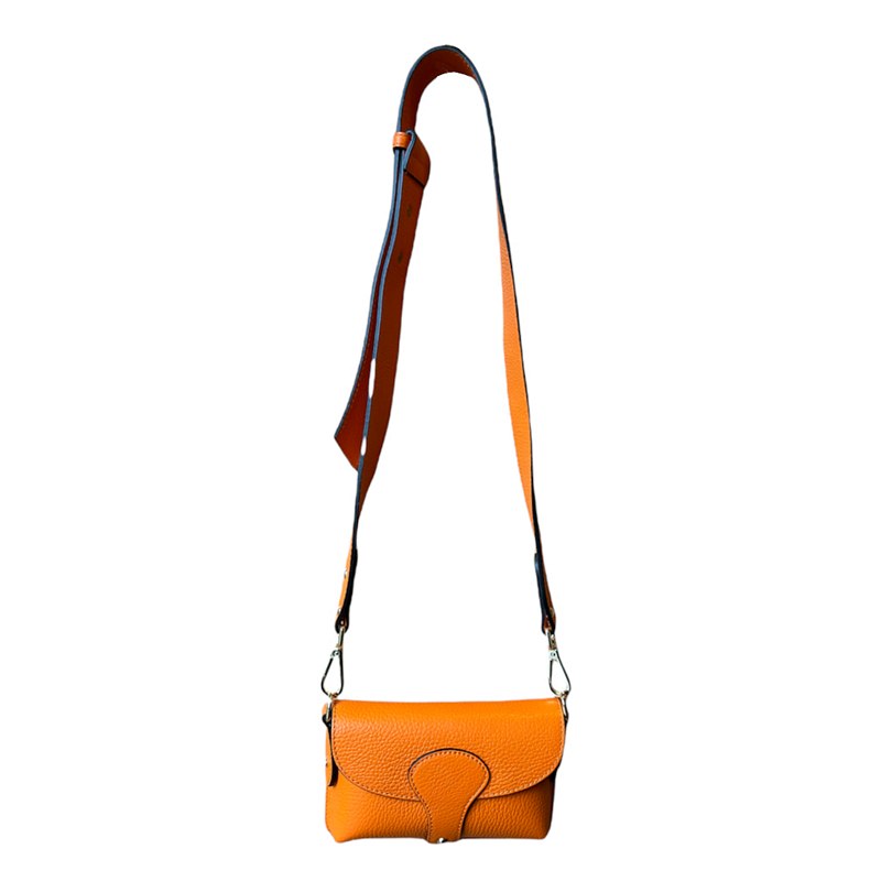 Italian Leather Mini Handbag Bright Orange PS412 hanging