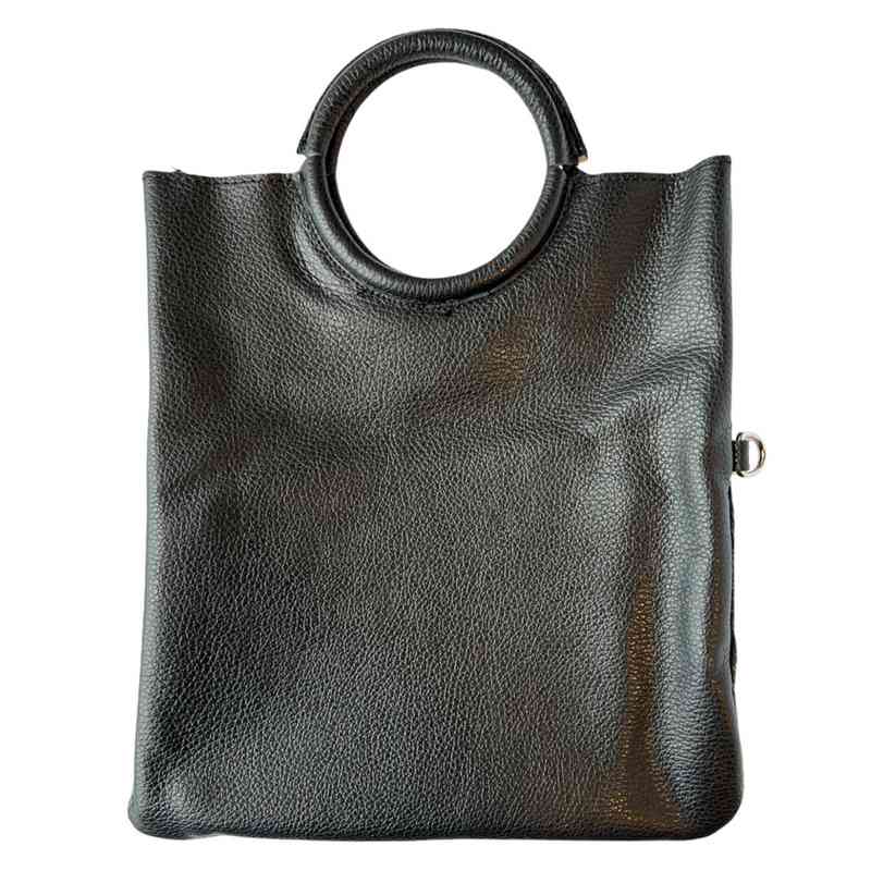 Italian Black Fur-on Leather Multi-use Tote PM455-BLACK back