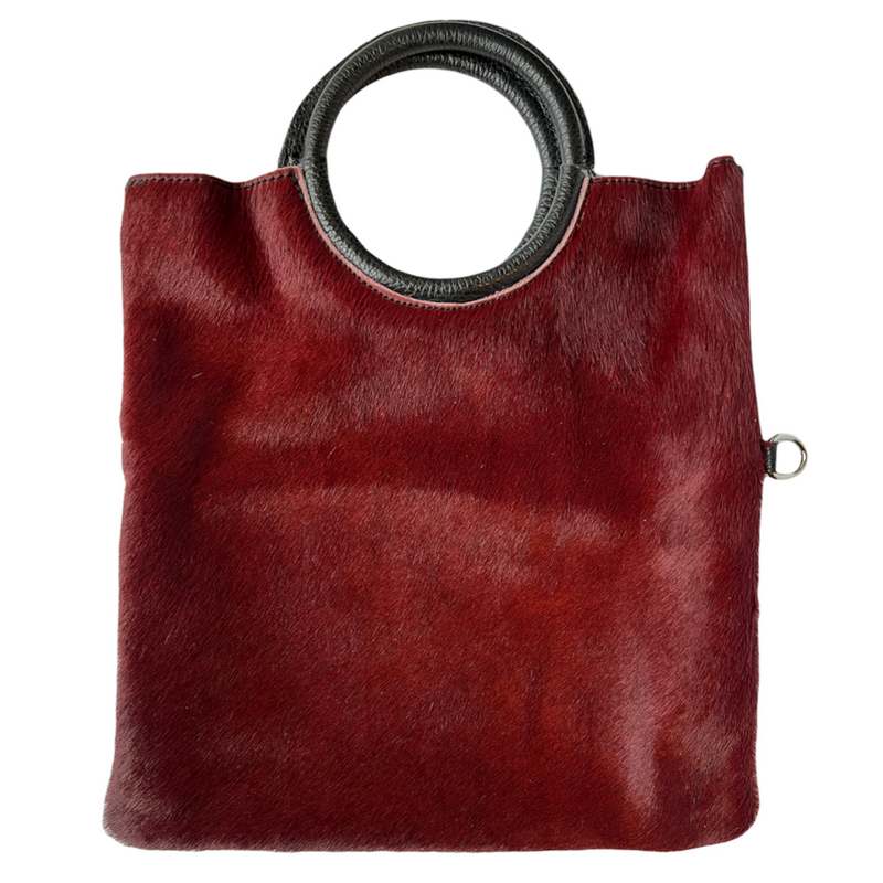 Italian Burgundy Fur-on Leather Multi-use Tote front