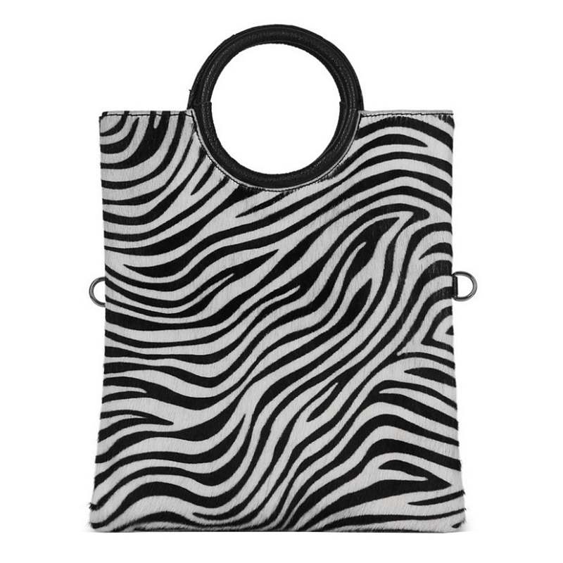 Italian Leather Multi-use Tote in Zebra Print Fur PM455 front
