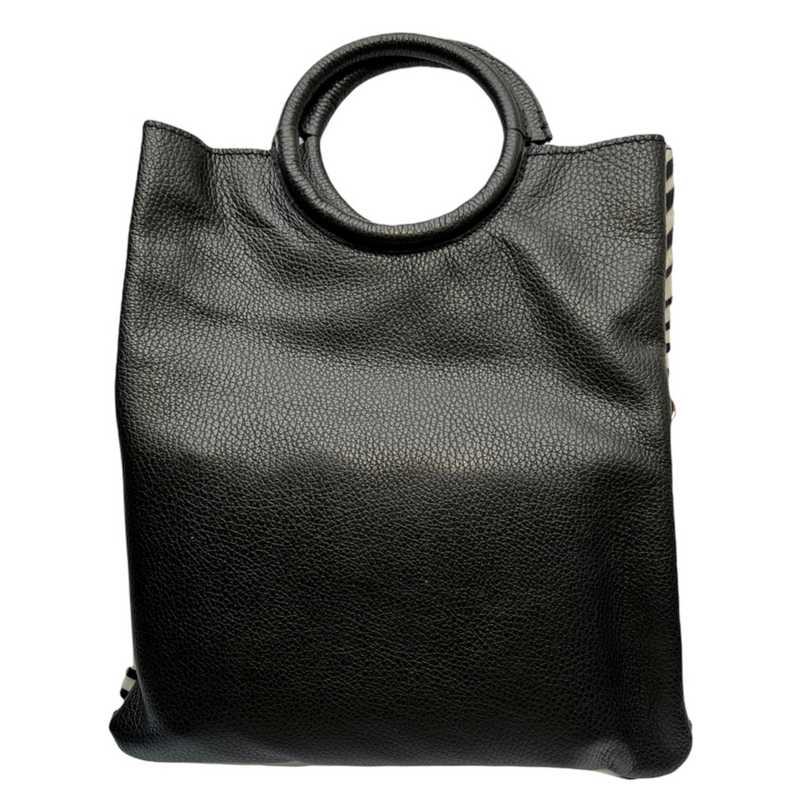 Italian Zebra Stripes Fur-on Leather Multi-use Tote PM455-ZEBRA back
