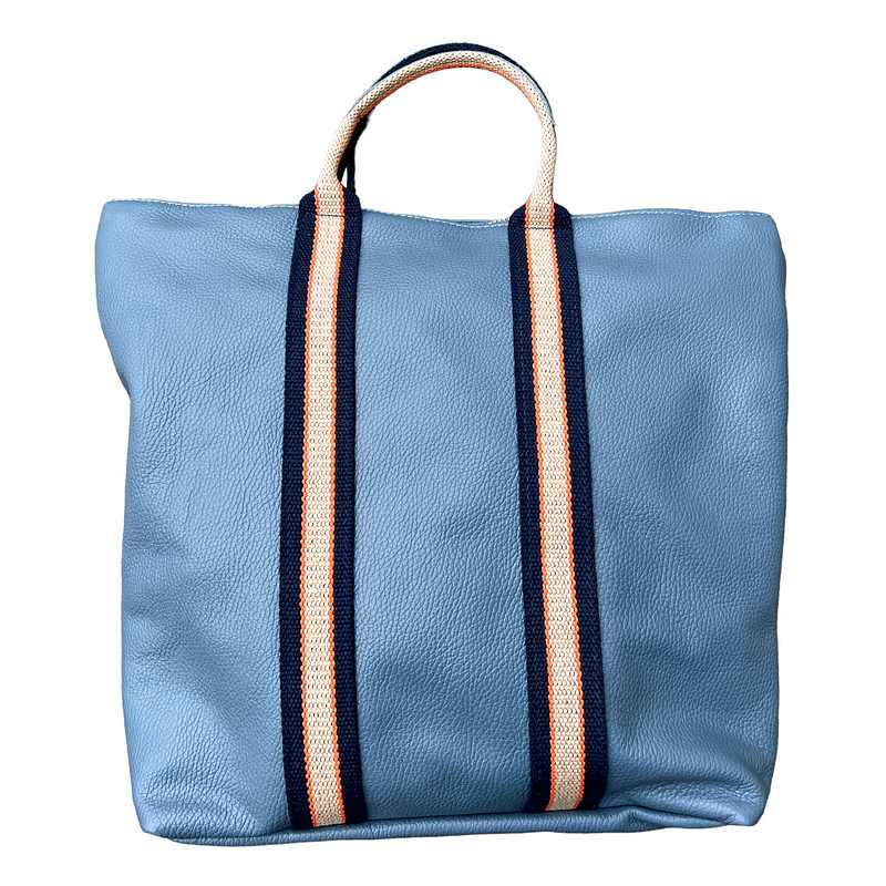 Italian Leather Multi Shoulder and Backpack Denim Blue front