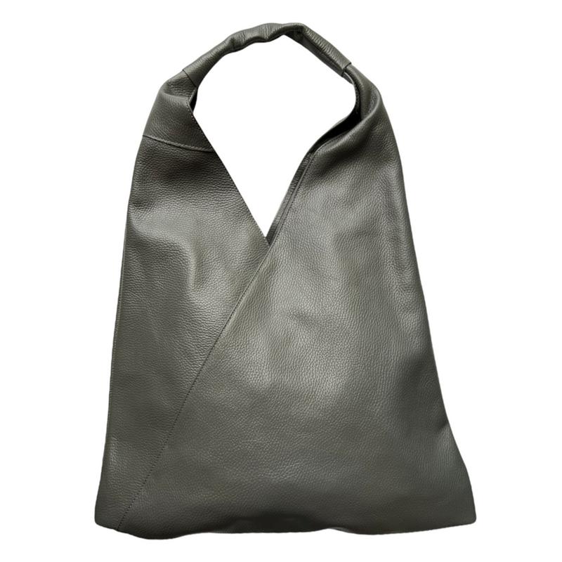 Italian Leather Slouch Bag Dark Grey PL398-DARK GREY front