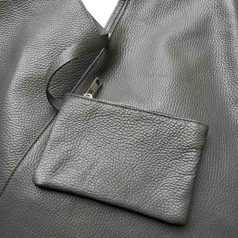 Italian Leather Slouch Bag Dark Grey PL398-DARK GREY zip pouch