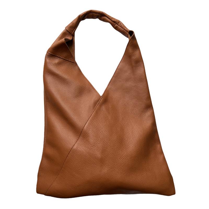 Italian Leather Slouch Bag Dark Tan PL398-DARK TAN front