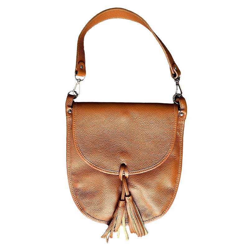 Italian Leather Tassel Bag in Dark Tan PM456 front