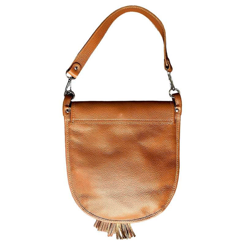 Italian Leather Tassel Bag in Dark Tan PM456 back