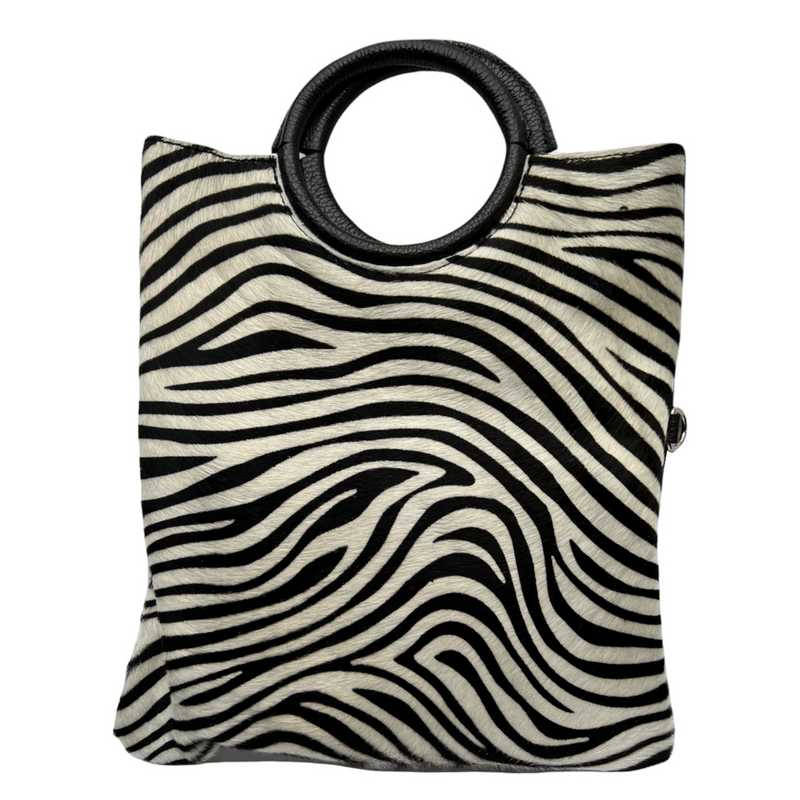 Italian Zebra Stripes Fur-on Leather Multi-use Tote PM455-ZEBRA front
