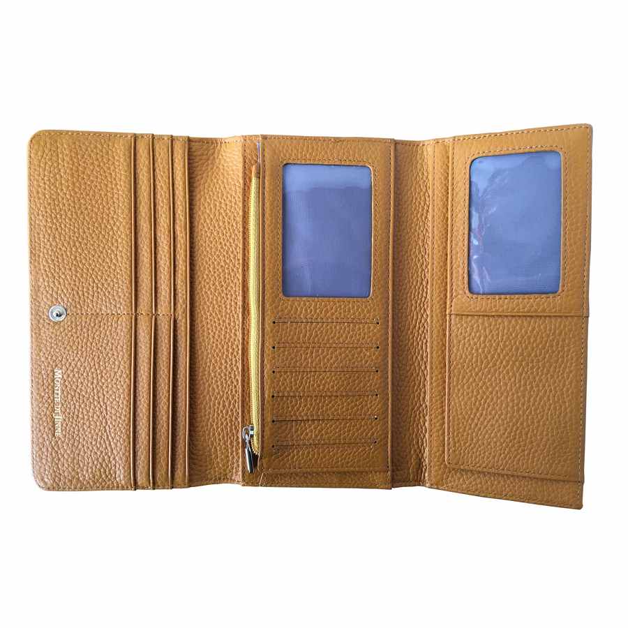 Italian Leather Purse in Gorse Yellow open