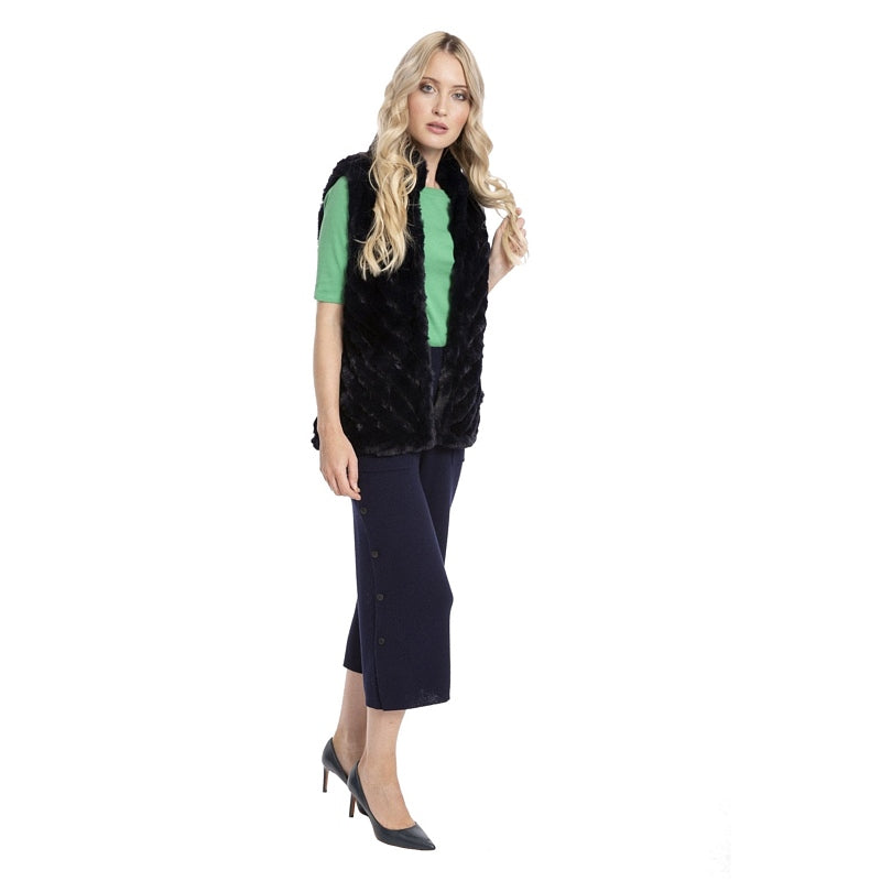 Jayley Fashion Faux Fur Diagonal Striped Gilet Navy FMUG365A-07 on model side