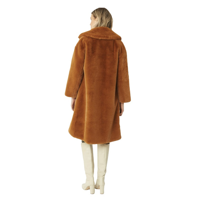 Jayley Fashion Faux Fur Long Coat Burnt Orange FMACT62A-G09 on model back