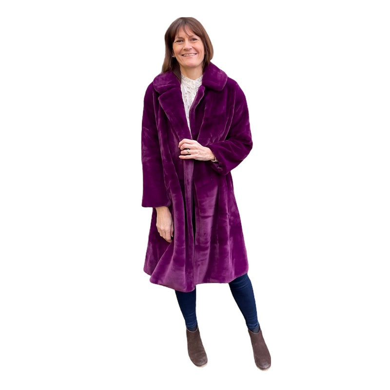 Jayley Fashion Faux Fur Shaved Shearling Coat Purple FMCT55A-05 on Helen front