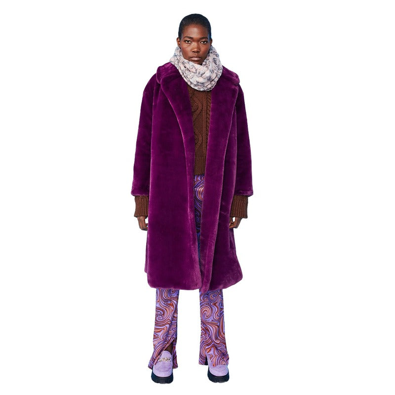 Jayley Fashion Faux Fur Shaved Shearling Coat Purple FMCT55A-05 on model front