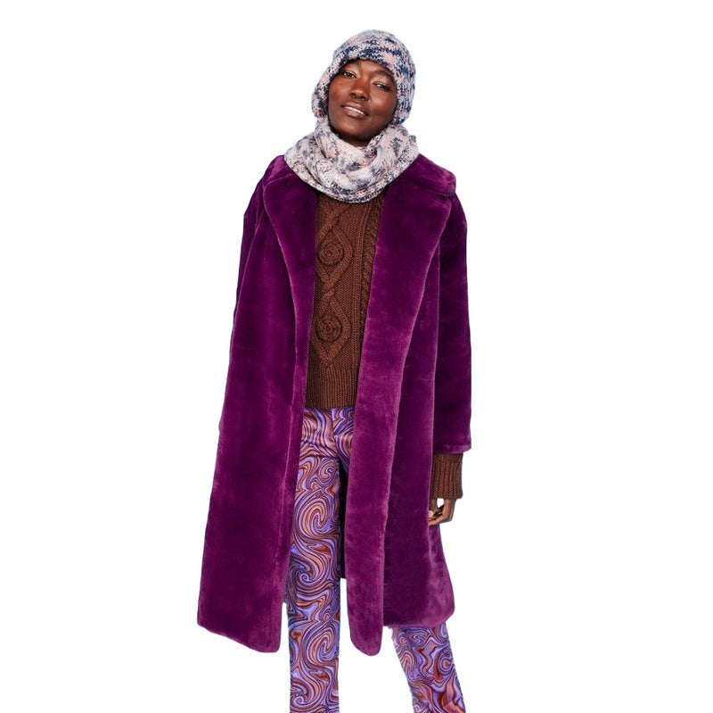 Jayley Fashion Faux Fur Shaved Shearling Coat Purple FMCT55A-05 on model main