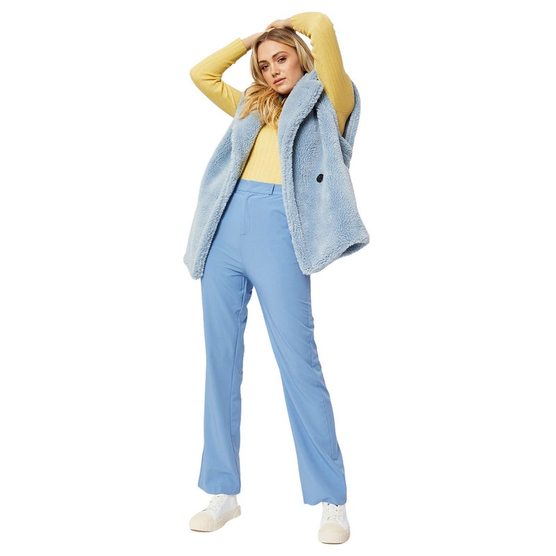 Jayley Fashion Faux Fur Shearling Midi Gilet Powder Blue CHG47A-07N on model front