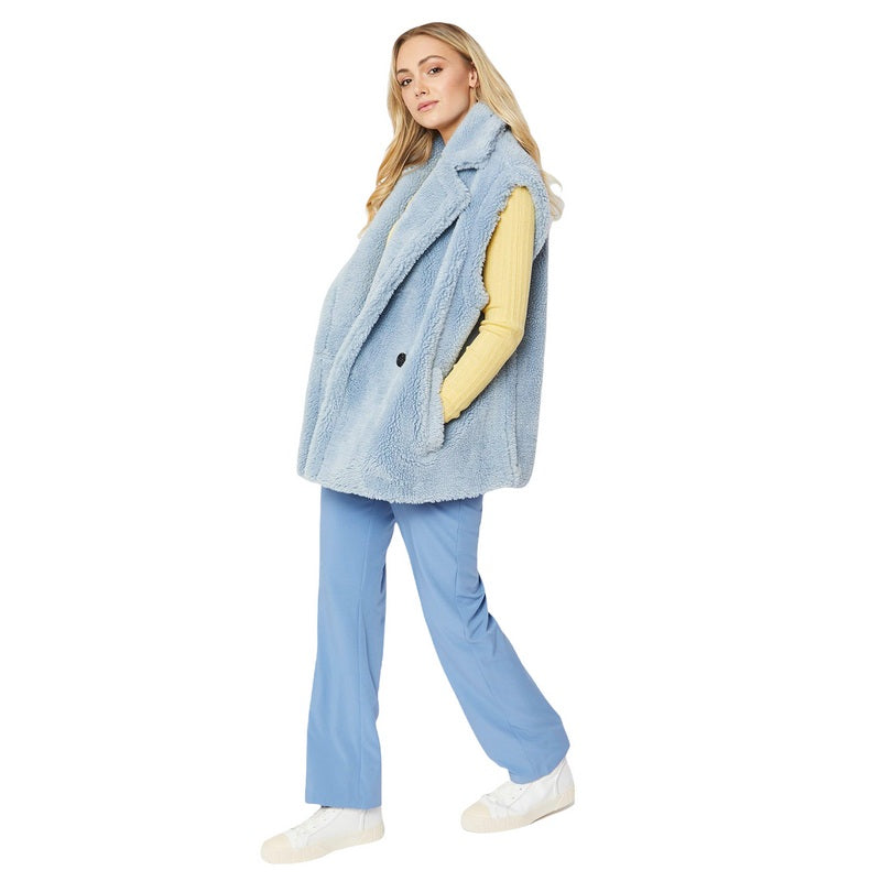 Jayley Fashion Faux Fur Shearling Midi Gilet Powder Blue CHG47A-07N on model side