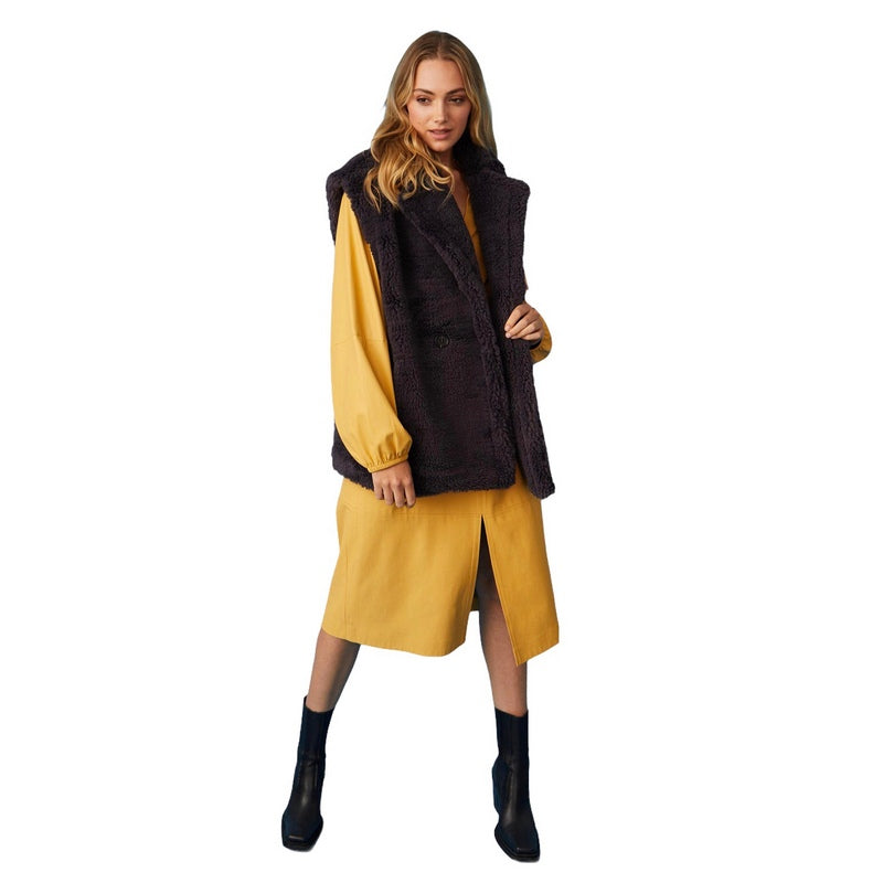 Jayley Fashion Faux Fur Shearling Midi Gilet Slate CHG47A-D03 on model front