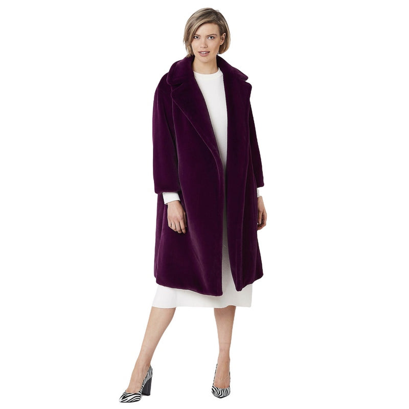 Jayley Fashion Faux Shaved Shearling Coat Purple FMCT55A-05 on model front