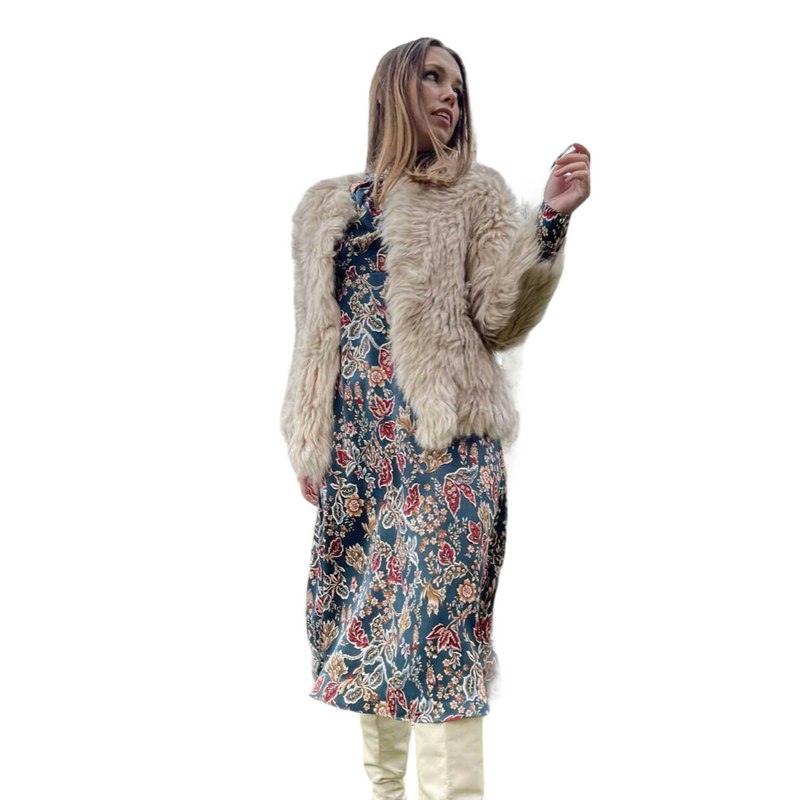 Hand Knitted Faux Fur Jacket Cream