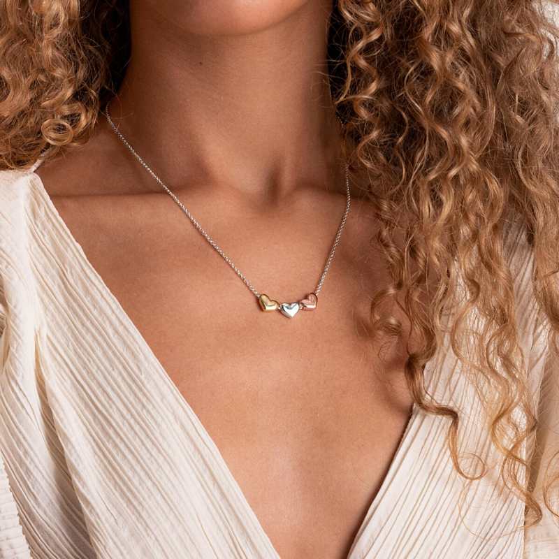 Joma Jewellery Florence Heart Trio Necklace 5118 on model