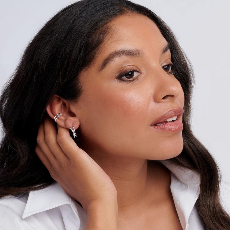Joma Jewellery Tahlia Trio Gem Earring Cuff Pack on model 2