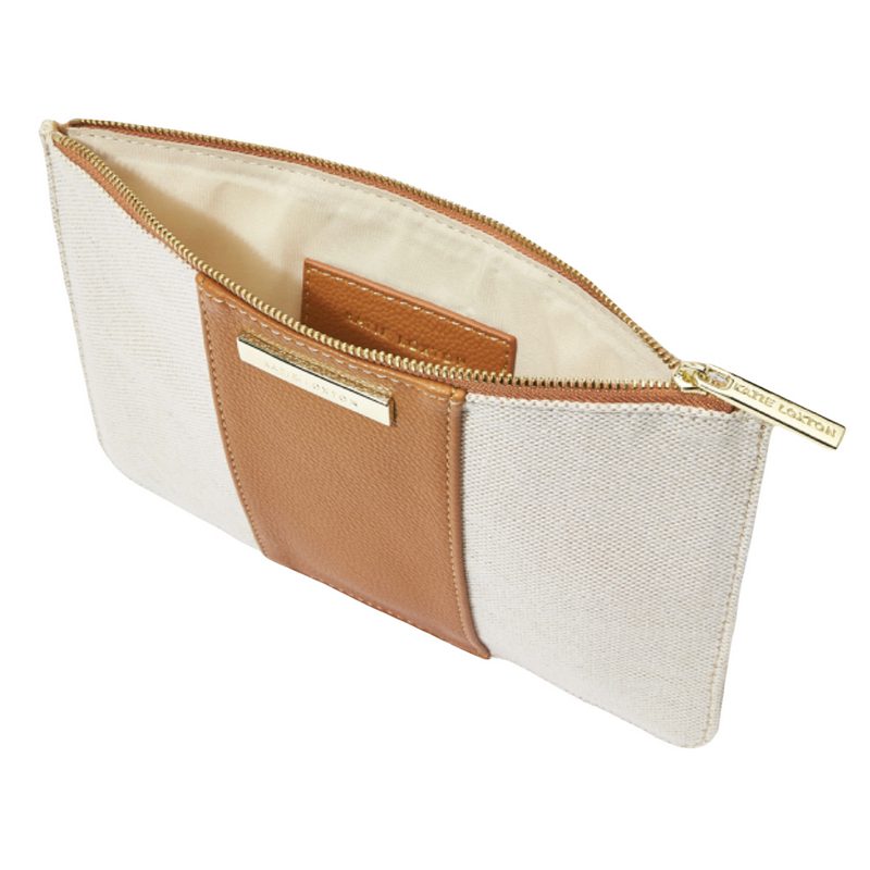 Katie Loxton Amalfi Canvas Pouch in Cream and Light Brown KLB2123 open