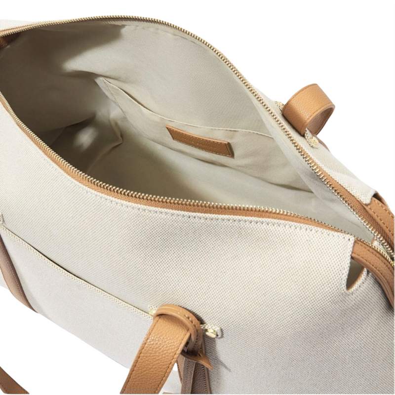 Katie Loxton Amalfi Canvas Travel Bag in Cream and Light Brown KLB2120 open