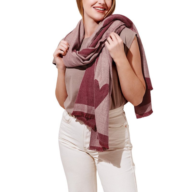 Katie Loxton Blanket Scarf Large Heart Print KLS438 on model