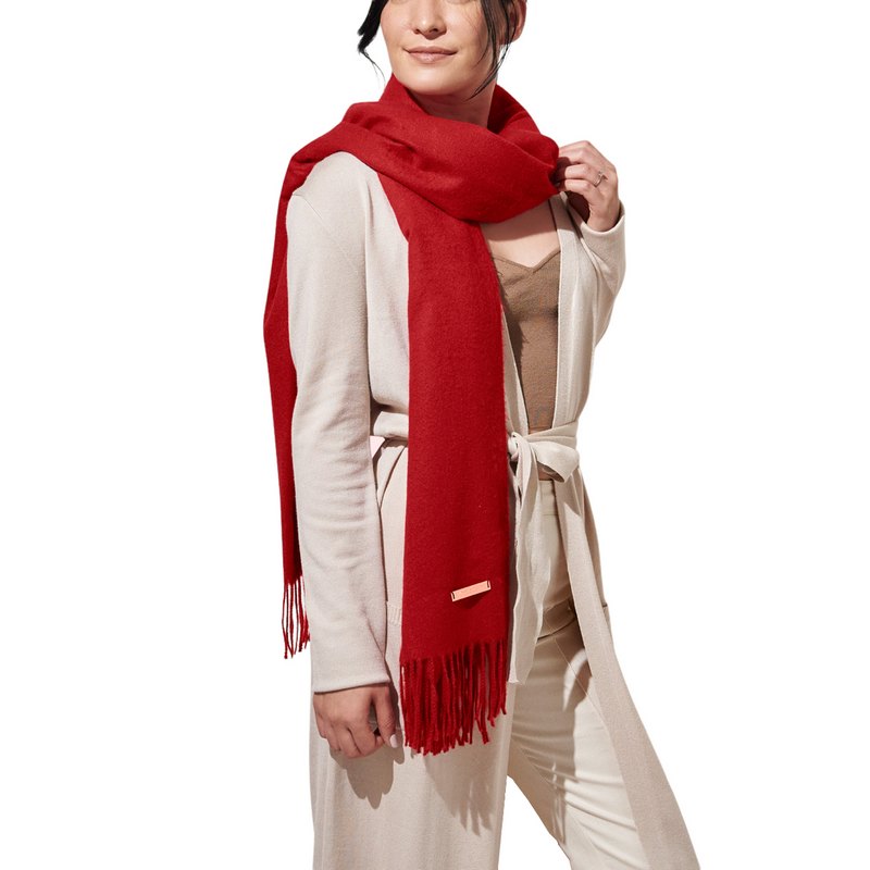 Katie Loxton Blanket Scarf in Red KLS464 on model