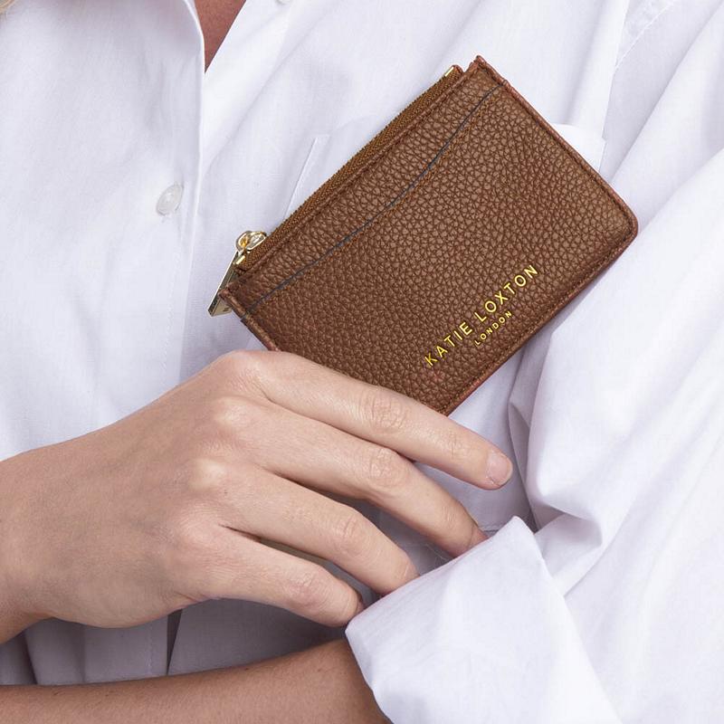 Katie Loxton Cara Cardholder in Cognac KLB1719 held by model