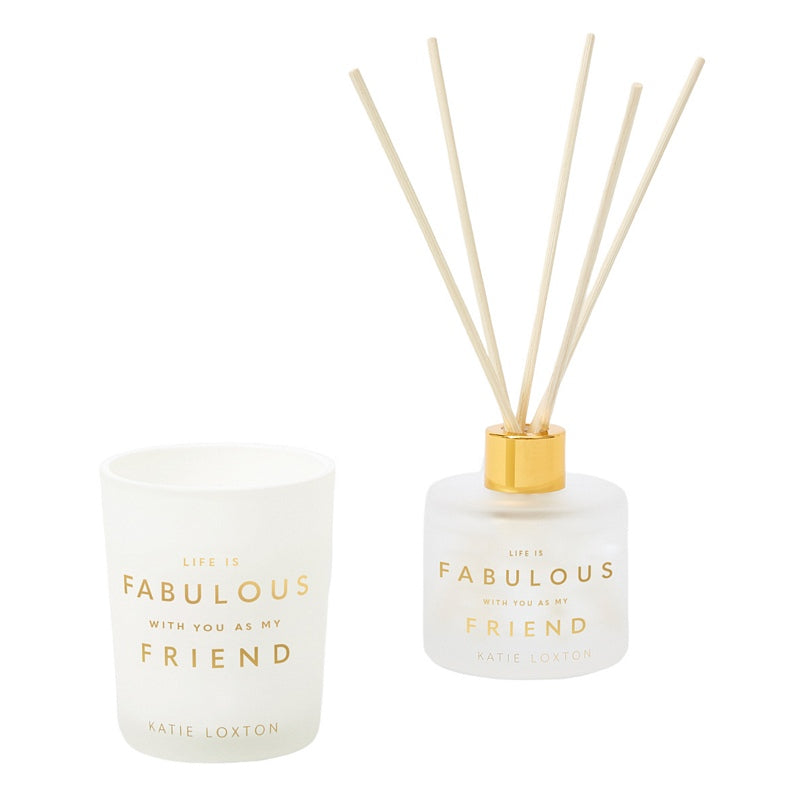 Katie Loxton Champagne & Sparkling Berry Reed Diffuser & Candle Fabulous Friend KLC292 contents