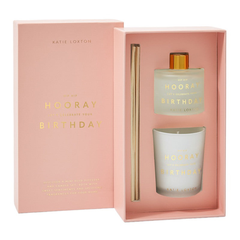 Katie Loxton Champagne & Sparkling Berry Reed Diffuser & Candle Hooray Birthday KLC293 main