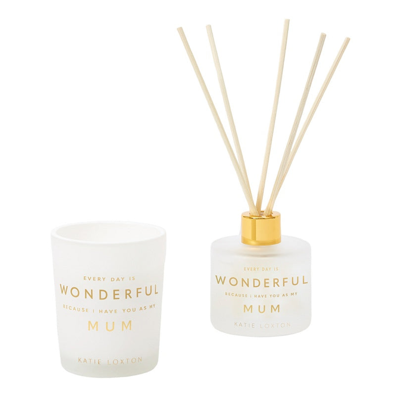 Katie Loxton English Pear & White Tea Reed Diffuser & Candle Wonderful Mum KLC295 contents