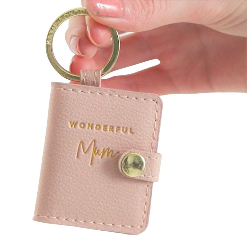 Katie Loxton Keyring Photo Wallet Blush Pink Wonderful Mum KLB1659 held by model