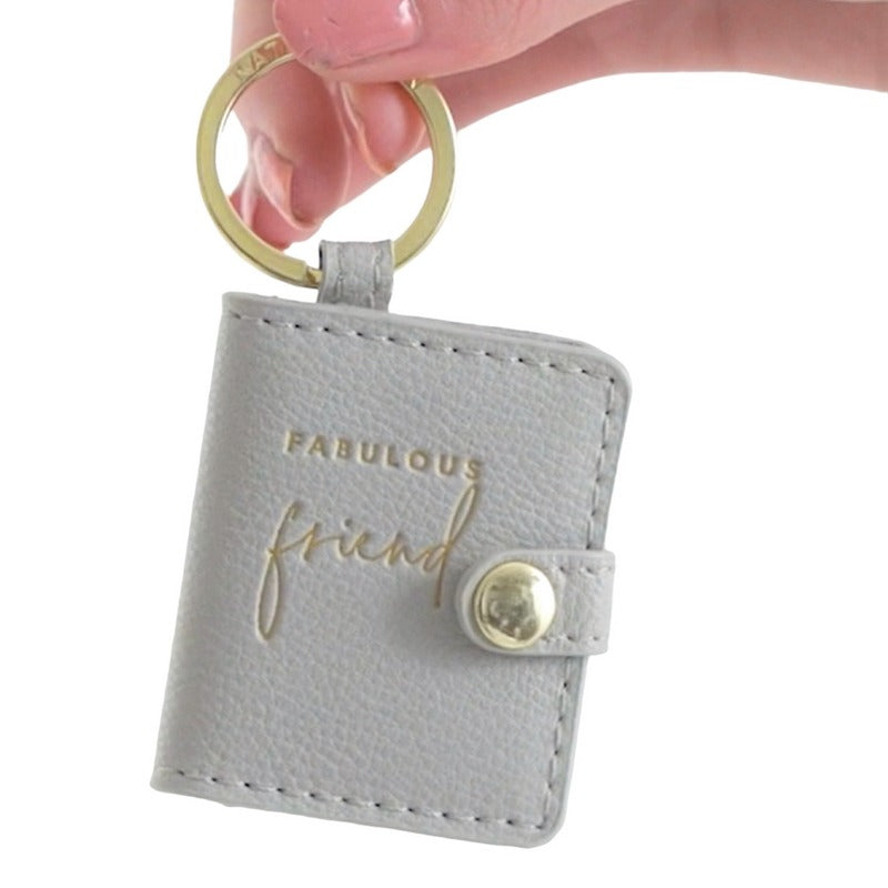 Katie Loxton Keyring Photo Wallet Grey Fabulous Friend KLB1660 held by model